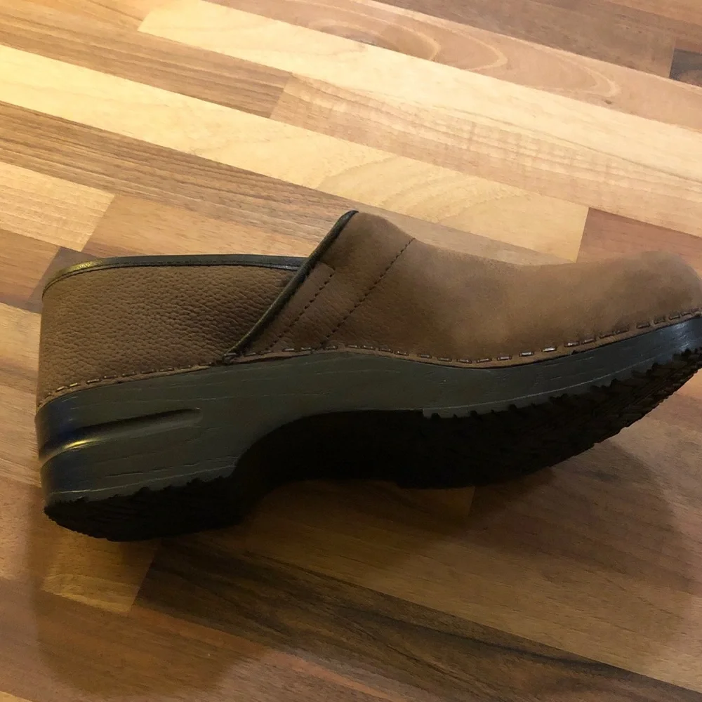 Sanita Brown Leather Slip-On Clogs - Picture 8 of 8